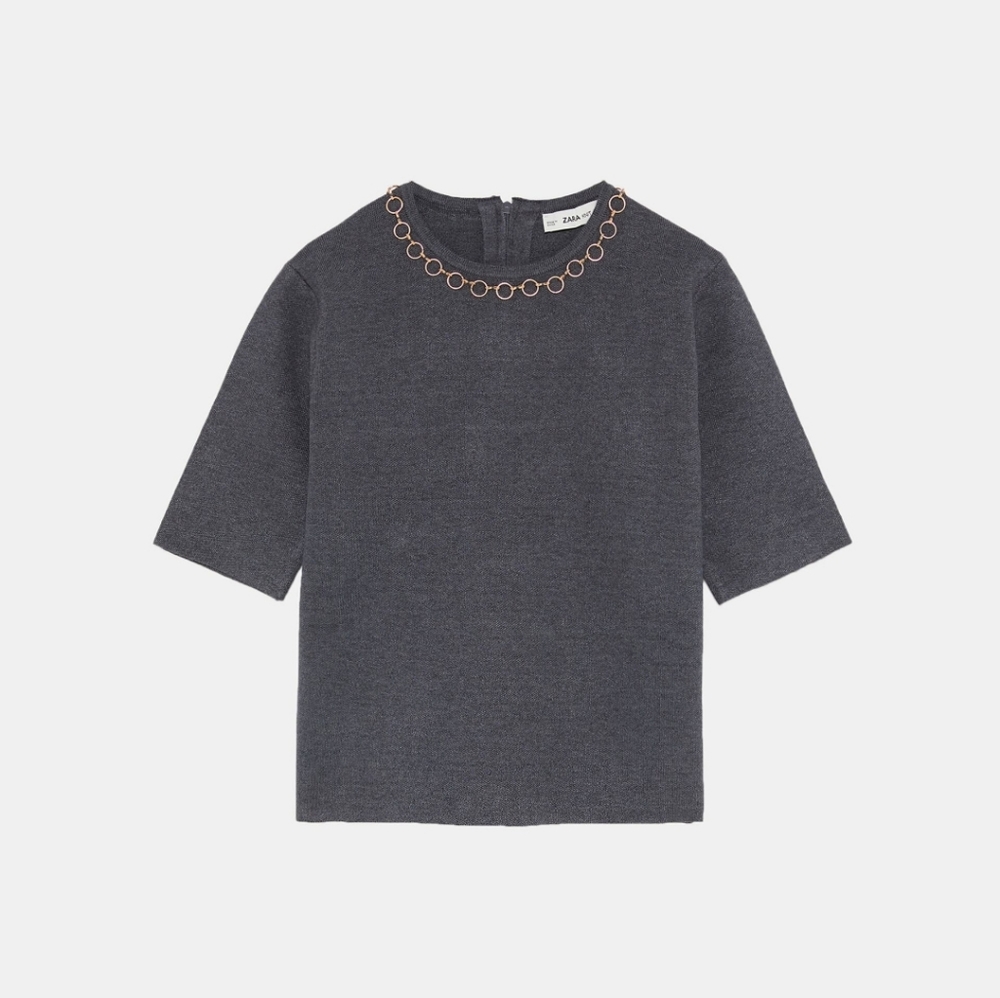 ZARA KNIT TOP WITH CHAIN DETAIL SIZE S DARK GREY